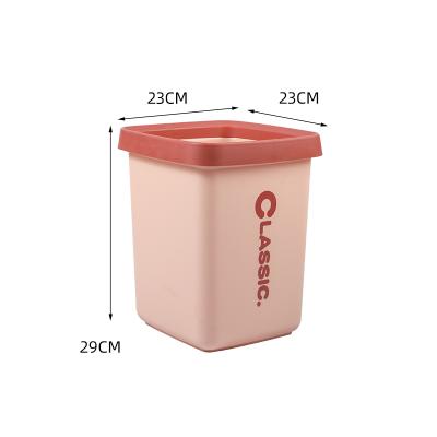 China Sustainable Large Capacity Contrasting PP Material Plastic 10L Square Pressure Ring Trash Can For Bedroom And Bathroom for sale