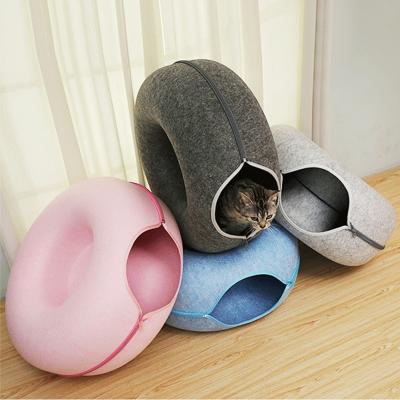 China Factory Direct Supply Removable Four Seasons Cat Nest Blanket Four Seasons Round Wool Felt Pet Nest Cat Tunnel Nest Available Cat Bed for sale