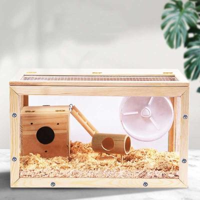 China New Design Good Quality Hamster Pet Cage Mini Greenhouse Breathable Wooden Hamster Cage Acrylic Transparent for sale