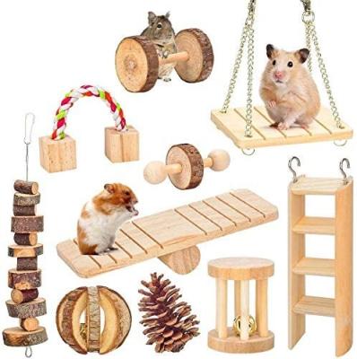 China Amazon 10 PCS Trendy Natural Wooden Cages Accessories Chew Indoor Interactive Exercise Hamster Chew Toys Sets for sale