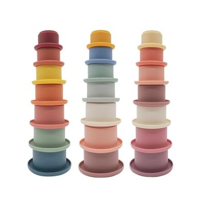 China Unique Design Blocks Educational Silicone Baby Toys Children Stacking Cups Toys Stacking Toy Soft Silicone Baby Kids Toddlers Educational Silicone Stacking Cup for sale