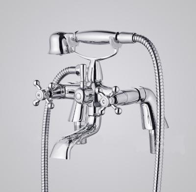 China Without Slide Bar Tub Mixer With Telephone UK High Quality Bathtub Shower Faucet Double Handheld Cross Handle Shower for sale