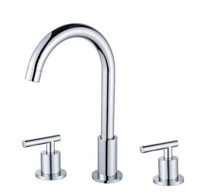 China Faucets Metered Widespread Double Handles Chrome Three Hole Deck Mount Polished Hot Solid Copper Brass Basin Mixer Tap for sale