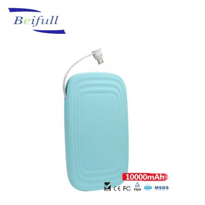 China Factory Easy Portable Supply Slim Power Bank 10000 mAh With Built-in Micro Cable for sale