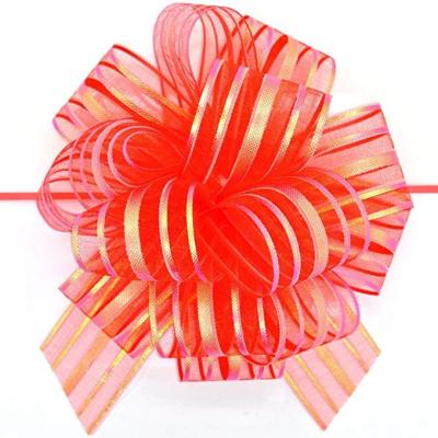 China Wholesale Metallic Decoration Gift Wedding Ribbon Flower String Organza Pull Wrapping Bow for sale