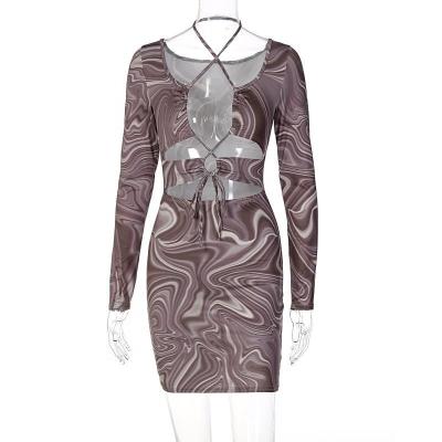 China Reversible 2023 New Trendy Women's Fashion Sexy Casual Dresses Women Sheath Long Bodycon Hollow Bandage Party Clubwear Mini Dress for sale