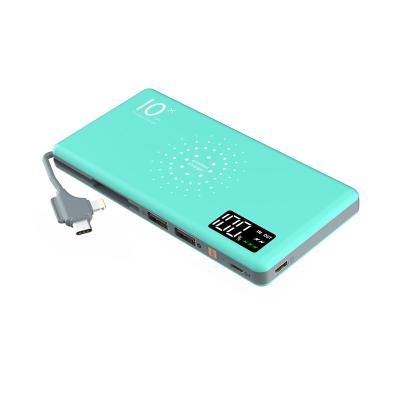 China High-end LED Screen Display QI Wireless Power Bank Type-C 10000mAh with 3-IN-1 Output Cable and 3 Output Ports Mobile Po for sale