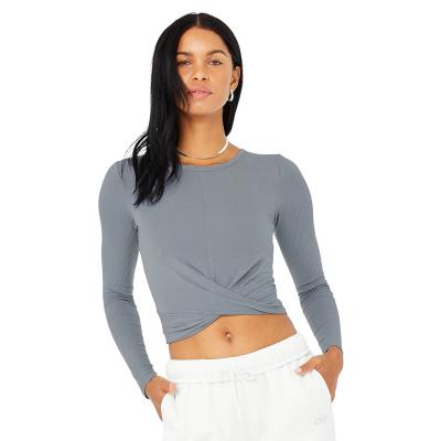 China Wholesale Breathable Tank Crop Women Long Sleeve Workout Fitness One Shoulder Yoga Sport Crop Tops for sale