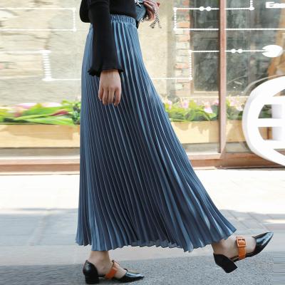 China Fashion Gold Maxi Skirts Pleats Wholesale High Waist Anti-Static Custom Women Pleated Summer Long Skirt for sale