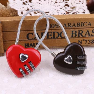 China Lovely Heart Shape Metal Adjustable Combination Padlock Metal Luggage Suitcase Bag Diary 3-Digits Lock Cabinet for sale