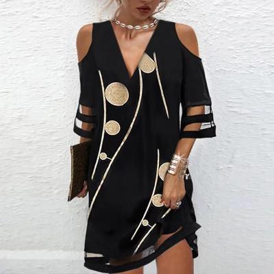 China 2023 anti-static European and American fashion women's summer new V-neck setting flower mesh short-sleeved dress for sale