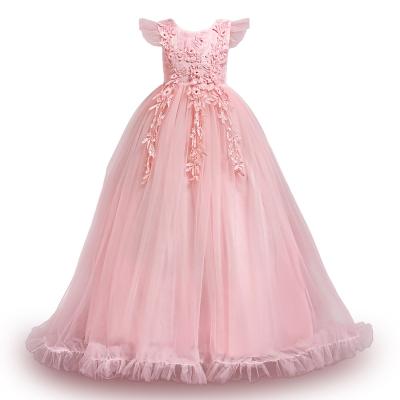 China Drop Shipping Breathable High Quality Kids Clothing Dresses Lovely Long Design Floor Length Embroidery Cheap Wedding Bridesmaid Dress for sale