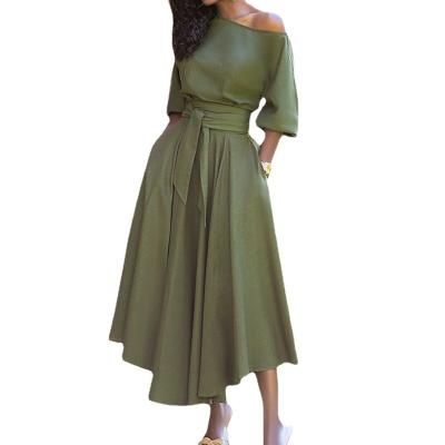 China 2023 breathable European and American women's temperament solid color strappy waist-skimming dress for sale