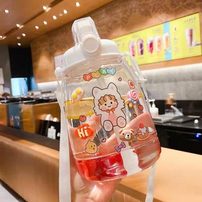 China Stocked 1300ml 44oz Summer Amazing Hot Outdoor Sports Backpack Cute Big Belly Cup Sticker PC Plastic Water Bottle for sale