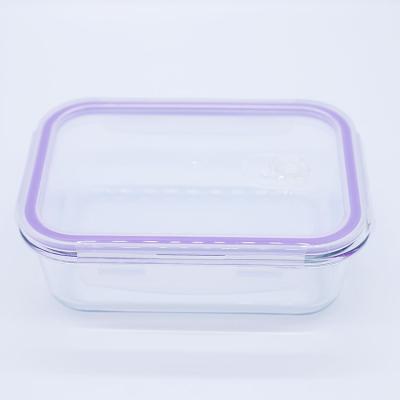 China 2021 High Freshness Preservation Exquisite Clear Glass Bowls Borosilicate Glass Microwavable Airtight Food Container With Purple Stoma Cover for sale