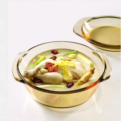 China Sustainable high quality cheap round pyrex glass casserole set high borosilicate glass cookware set for delicious soup making for sale