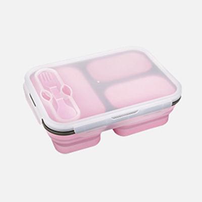 China Bpa Free Collapsible Microwave Reusable Collapsible Containers Collapsible Bento Lunch Box Food Storage 3 Compartment Silicone Sets for sale