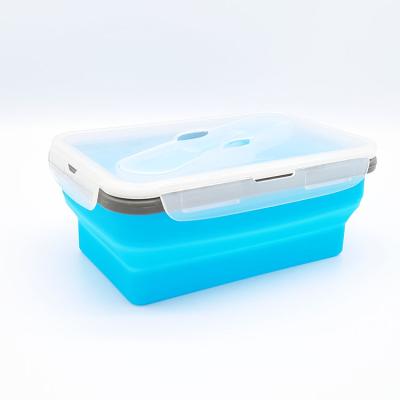 China High Quality Collapsible Freshness Preservation Silicone Square Box Lunch Microwave Food Storage Container With Fork Spoon for sale