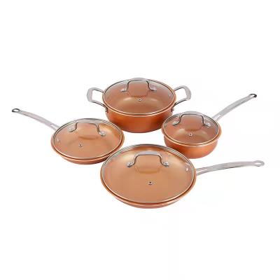 China Sustainable High Quality Copper Stick Liner Aluminum Cookware Non Sets Multi Function 3 Pcs Ceramic Pan Set Cooking Pot for sale