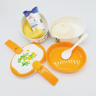 China Bento Lunch Box Reusable Kids Multi Layer Portable Microwave Safe Orange Food Container Microwavable With Tableware for sale