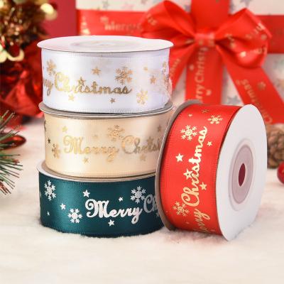 China Wholesale Sustainable Stain 2.5cm Christmas Bronzing Ribbon Set Ribbon Party Decorative Gift Christmas Wrapping Ribbon for sale