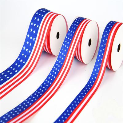 China Factory Direct Viable Independence Day American Ribbon Factory National Day Flag Starry Pentagon Blue White Red Ribbon for sale