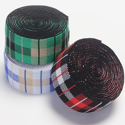 China Factory direct supply 3.8cm fashion clothing strap jacquard tartan elastic elastic underwear elastic strap for sale