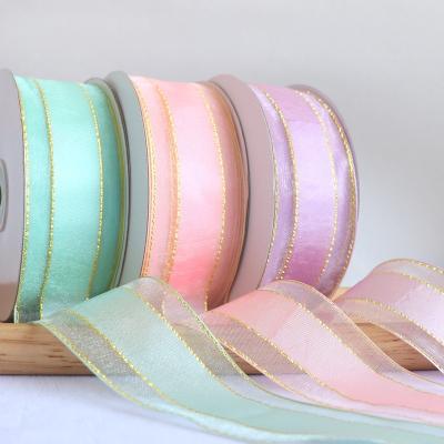 China Gift Viable Flower Ribbon DIY Gold Ribbon Fashion Classic Yarn Lace 4cm Wedding Decoration Ribbon for sale