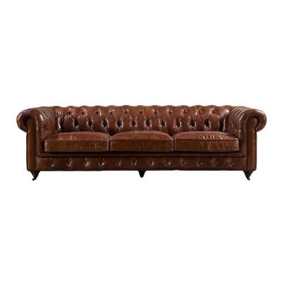 Chine 3 et 2 Seater Chesterfield en cuir Sofa With Chrome Casters Button de retour à vendre