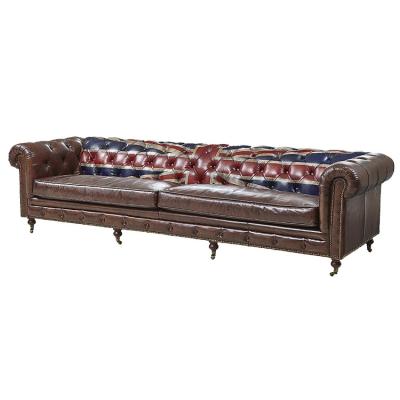 China Het hand Bewerkte Leer Sofa Union Jack Flag Printed van Chesterfield Te koop