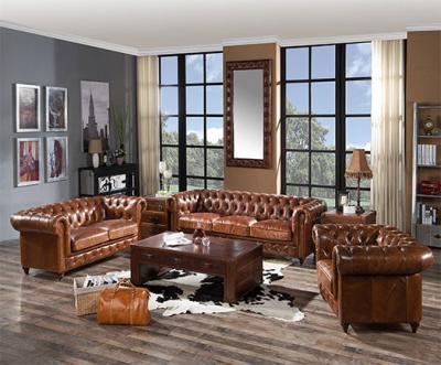 China Uitstekend Leer Chesterfield Sofa And Chair Set Te koop