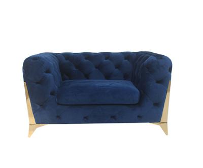 China Blauwgroene Purpere Fluweel Doorgenaaide Sofa Couch Luxury Style With-Metaalbenen Te koop