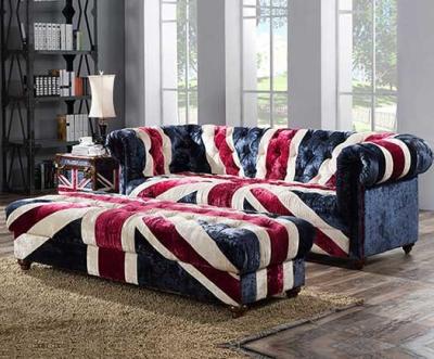 China Unie van de de Ottomanevoetenbank van Jack Velvet Bench Union Jack het Fluweelunie Jack Stool Te koop