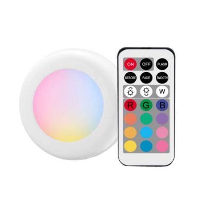 China RGB Color LED Cabinet Light Remote Control Wireless With 3M Adhesive Backing Installation for sale