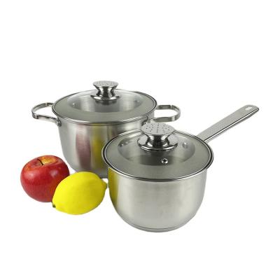 China Durable OEM Custom On Stick Ware Stainless Steel Pots Set Nonstick Kitchen Cookware Stainless Steel Capped Bottom Pan Milk Boilin for sale