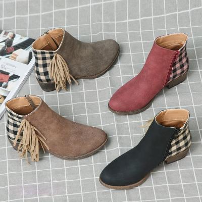 China 2020 Fashion Trend Fashion Autumn And Winter New Plaid Fringed Shorts Reject Thick Mid-Heel Around Toe Side Zipper Women Boots for sale