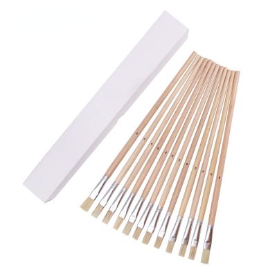 China Painting 2022 New 12 Polish Hog Wood Flat Bristle Brushes Suitable For Artists Watercolor Brush for sale