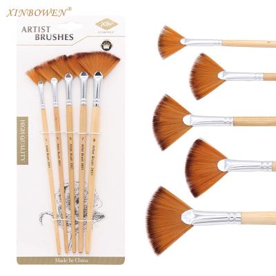 China Art Supplies Wholesale Artistic Fishtail Pen Brushes 5pcs Set Double Color Nylon Hair Nylon Fan Shape for sale