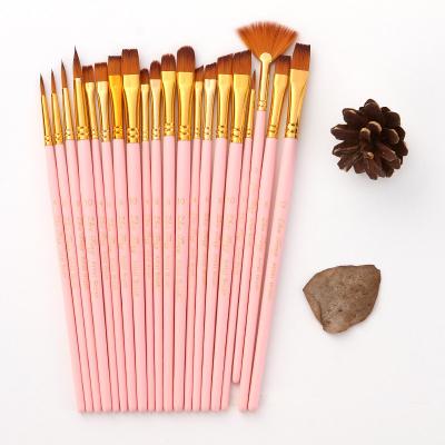 China 4 Pieces Nylon Brush Set Watercolor Pen Wool Oil Painting Gold Wooden Matte Blue Nylon Pen for sale