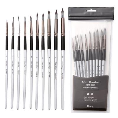 China Silver Gray Round Line Marker Zipper Paint 10 Nylon Hair Brush Pole Watercolor Brush Oil Paint Soft Bag for sale