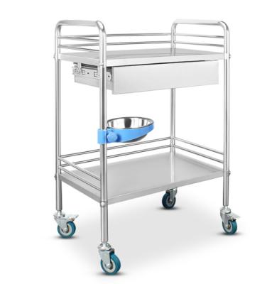 China Factory direct supply metal customized stainless steel medical trolley with wheels and drawer salon clinic hospital trolley for sale