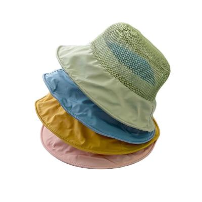 China Summer Wholesale Nylon Hat Checked Mesh Fabric Breathable Kids Beach Bucket Hats for sale