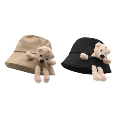 China New Design Doll Bucket Hats Women Checked Cute Teddy Bear Bucket Hats Wholesale Three-Dimensional White Color Bulk Custom for sale