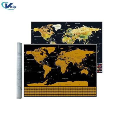 China Adventure Travel Scratch Off Map Cheap Price Custom Scratch Cards Gold Map Scratch Off World Map Bulk for sale