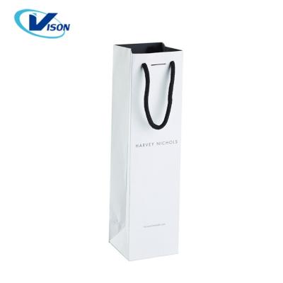 China Recyclable Advanced Rectangular White Handmade Paper Wine Bottle Bag With Bowknot for sale