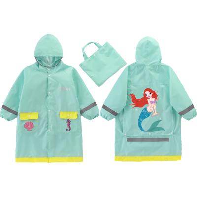 China Reflective Children's Fashion Long Raincoat Rain Splicing Raincoat Windproof Poncho With School Bag for sale