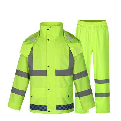 China Outdoor Fluorescent Green Raincoat Traffic Slit Raincoat Adult Reflective Clothing Windproof Raincoats And Pants Suit Duty for sale