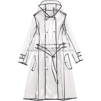 China Eco-friendly Clear Waterproof Reusable Raincoat Rain Coat With Belts Transparent EVA Raincoat Clothes for sale