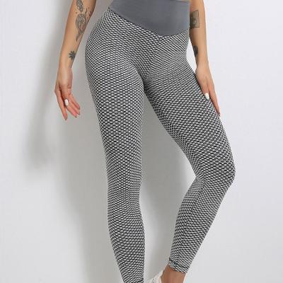 China OEM Factory Grid Breathable Seamless Elastic Waist High Pattern Yoga Sports Tight Gaiters for sale