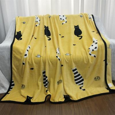 China Anti-pilling A81320 Ultra-plush Cat Pattern Microfiber Flannel Fleece Mink Warm Throw Blanket for winter for sale